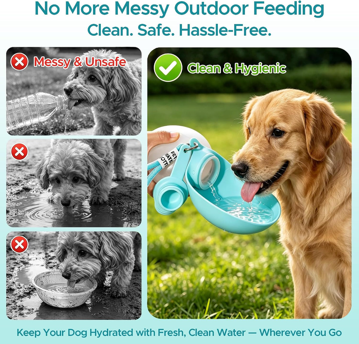 Edible Silicone Dog Water Bottle with Bowl, Portable Leak-Proof for Travel
