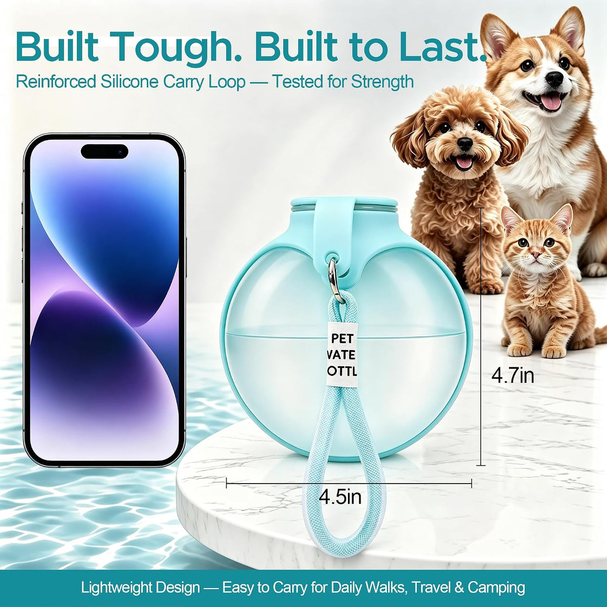 Edible Silicone Dog Water Bottle with Bowl, Portable Leak-Proof for Travel