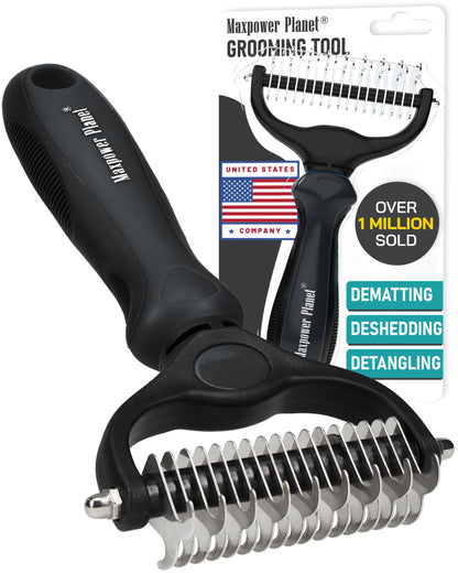 Maxpower Planet Pet Grooming Brush - Double Sided, Extra Wide for Dogs and Cats - Dematting Undercoat Rake, Reduces Shedding by 95%, Purple