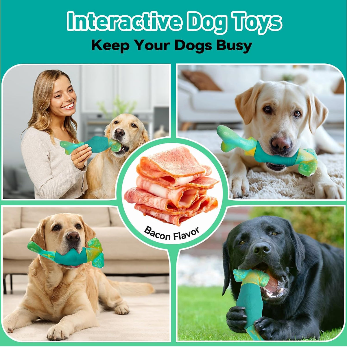 BIKIISEN Dog Toys for Aggressive Chewers, Squeaky Tough Chew Toys