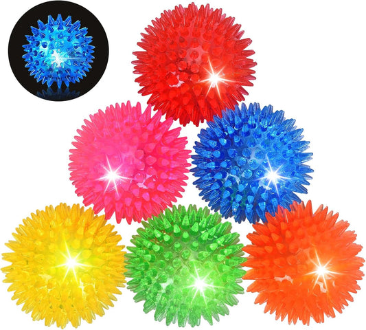 Novkin 6 Pack 2.5" LED Light Up Dog Balls, Squeaky Spiky Dog Toys for Aggressive Chewers, Durable Glow in The Dark Interactive Fetch Balls for Small Medium Large Dogs, Floating & BPA Free Non-Toxic