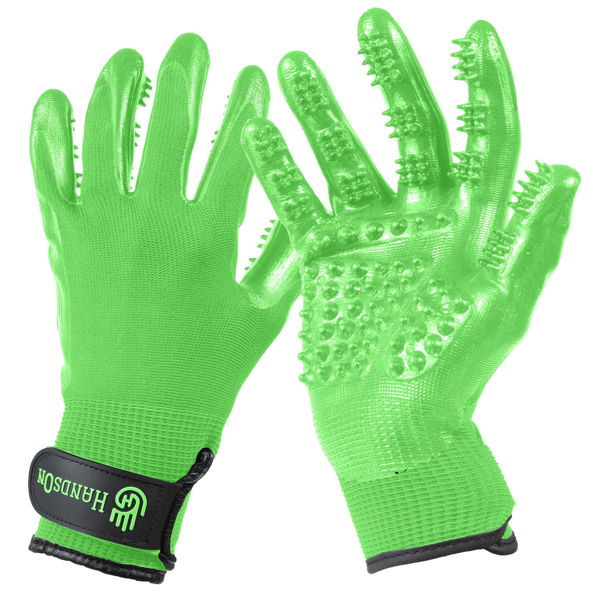 H HANDSON Pet Grooming Gloves - Patented #1 Ranked, Award Winning Shedding, Bathing, & Hair Remover Gloves - Gentle Brush for Cats, Dogs, and Horses (Grey, Medium)