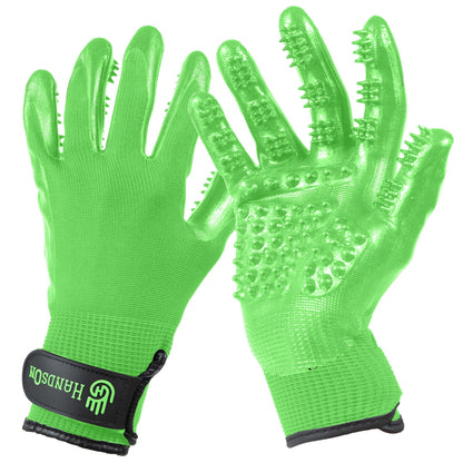 H HANDSON Pet Grooming Gloves - Patented #1 Ranked, Award Winning Shedding, Bathing, & Hair Remover Gloves - Gentle Brush for Cats, Dogs, and Horses (Grey, Medium)