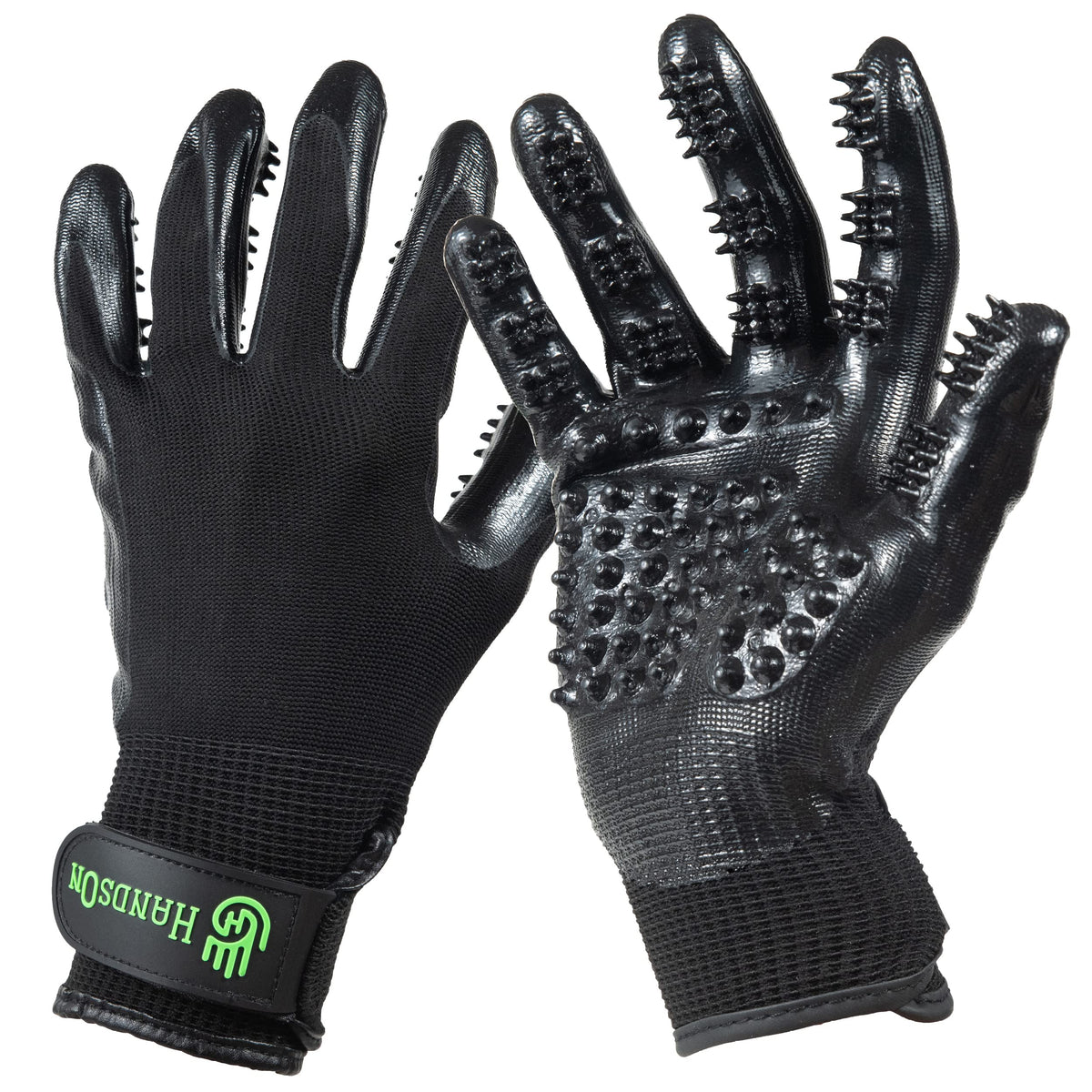 H HANDSON Pet Grooming Gloves - Patented #1 Ranked, Award Winning Shedding, Bathing, & Hair Remover Gloves - Gentle Brush for Cats, Dogs, and Horses (Grey, Medium)